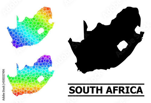 Spectral gradiented starred mosaic map of South African Republic. Vector colorful map of South African Republic with spectrum gradients.