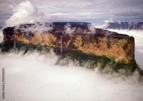 Aerial view fog of Mount Roraima, Canaima National Park, Bolivar State, Venezuela photo