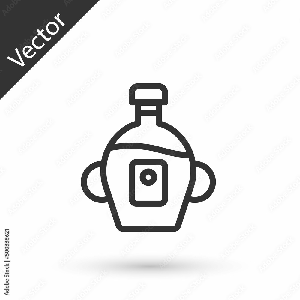 Grey line Bottle of maple syrup icon isolated on white background. Vector Grey line Bottle of maple syrup icon isolated on white background. Vector