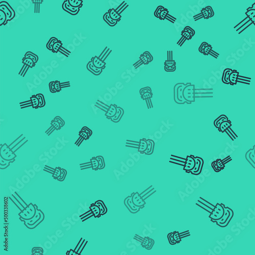 Black line Flamenco woman accessories icon isolated seamless pattern on green background. Peineta. Spanish comb. Vector