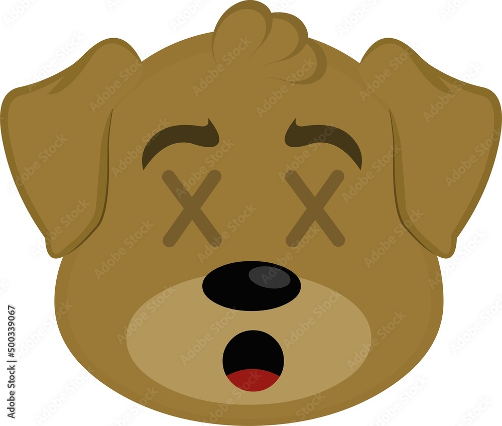 Vector illustration of the face of a cartoon dog with crosses in the eyes
Vector illustration of the face of a cartoon dog with crosses in the eyes