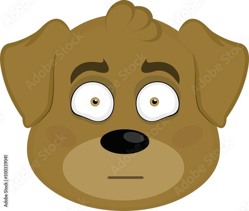 Vector illustration of a cartoon dog's face with a blushing and embarrassed expression
