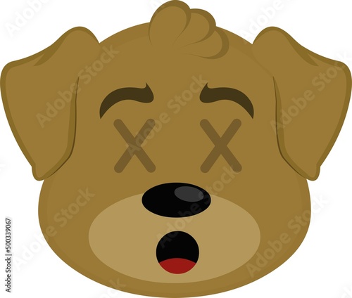 Vector illustration of the face of a cartoon dog with crosses in the eyes