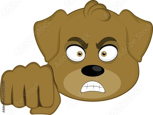 Vector illustration of a cartoon dog face with an angry expression and giving a fist bump