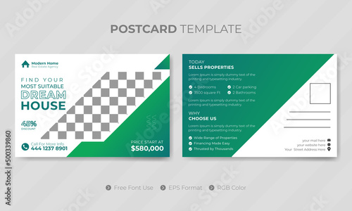 Real estate postcard template or social media design for the business with thank you card