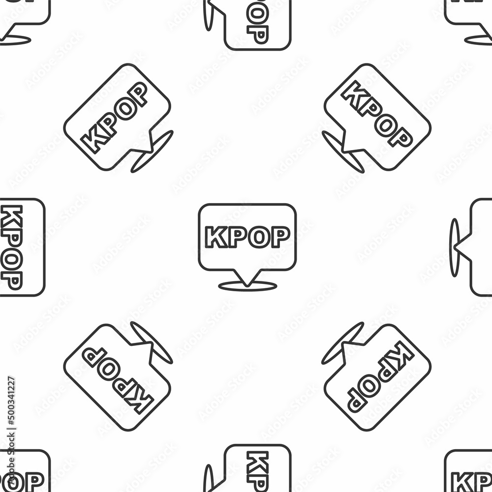 Grey line K-pop icon isolated seamless pattern on white background. Korean popular music style. Vector Grey line K-pop icon isolated seamless pattern on white background. Korean popular music style. Vector
