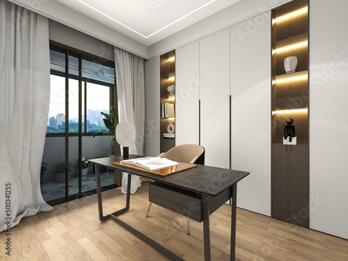 3D rendering  spacious modern residential study design