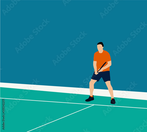 Man tennis player s holding the racket on a hard court. Vector illustration of team sports © Warunporn