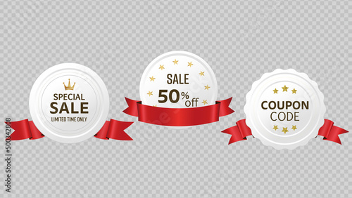 赤のリボン付き白のラベルのベクターイラストセット
