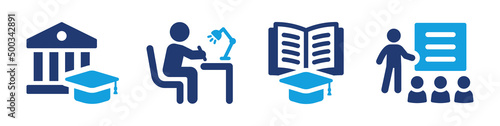 Study icon collection. Containing school, studying, student and classroom icon isolated on white background.