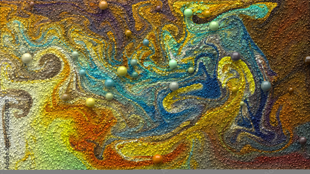 Abstract Acrylic Fluid Art. Beautiful background of small multicolored particles. 3d rendering image.