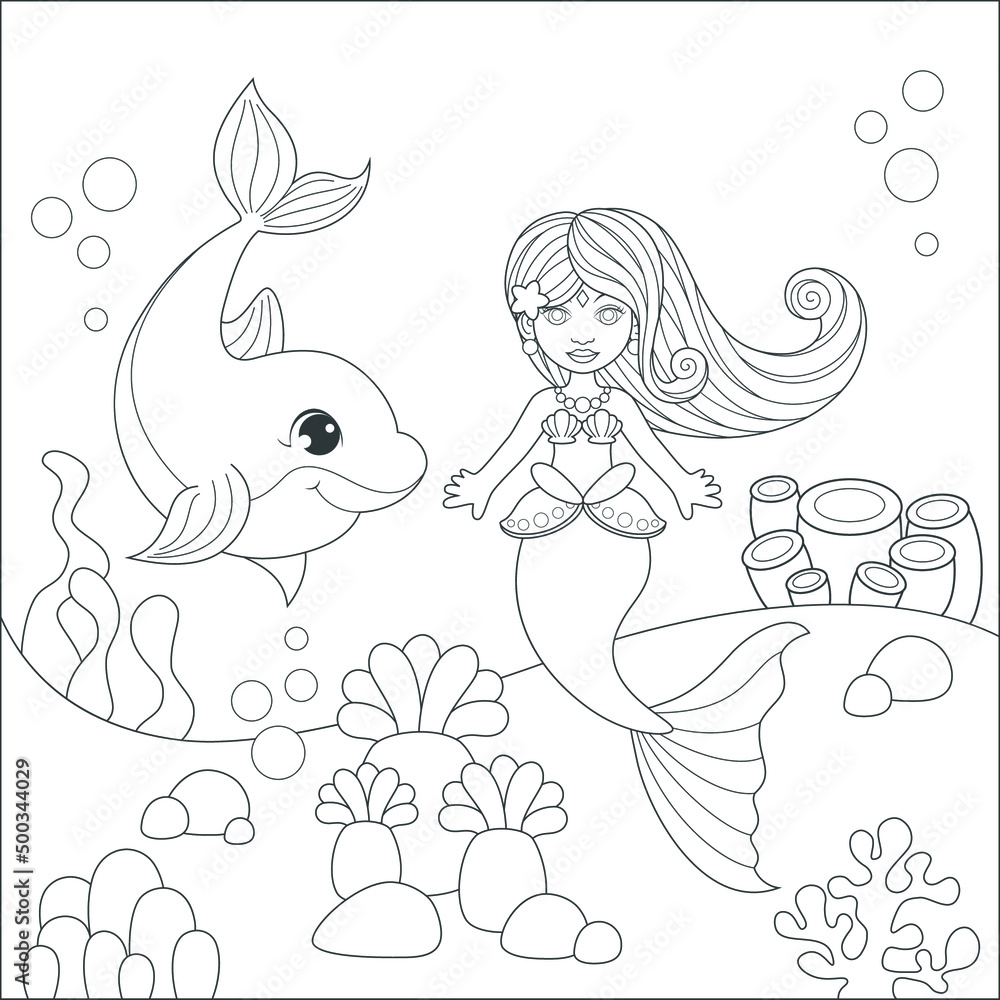 coloring mermaid and doplhin