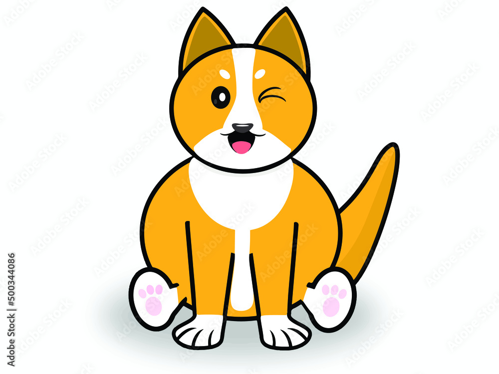 Fototapeta premium Wild dog cat puppy pedigree child white orange yellow color animal pet character mascot cartoon creative graphic design sticker art fashion emotion happy smile funny enjoy