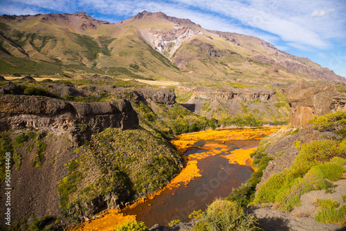 General view on waterfall Salto del Agrio and Agrio river in Argentina