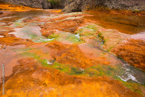 View on waterfall Salto del Agrio and Agrio river valley in Argentina