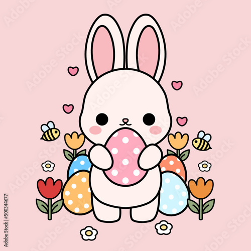 Hand drawn cute easter bunny illustration 