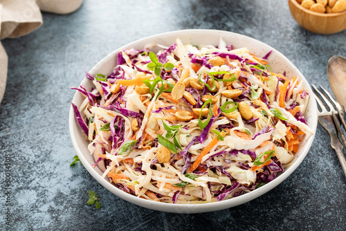 Asian cabbage cole slaw with peanut sauce photo