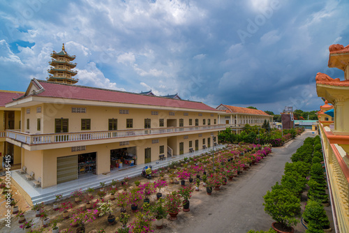 Buddhist Temple in Vietnam - Dai Tong Lam. Beautiful Architecture presbytery temple Dai Tong Lam with so many cloud, which attracts tourists to visit spiritually on weekends in Vung Tau, Vietnam photo