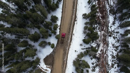 Construction of a road to a gold mine, aerial video footage