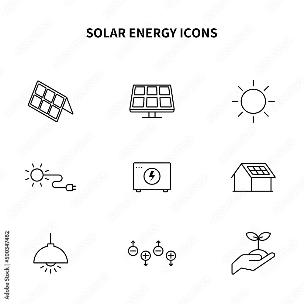 シンプルアイコンセット 太陽光発電 ソーラーパネル Stock Vector Adobe Stock