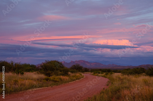 Suset over a country road 