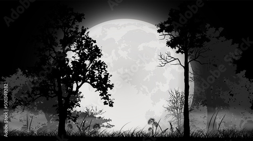 tree silhouette with full moon