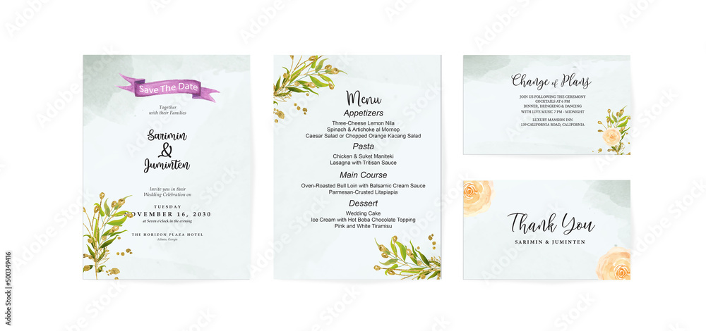 botanical water color wedding invitation card template