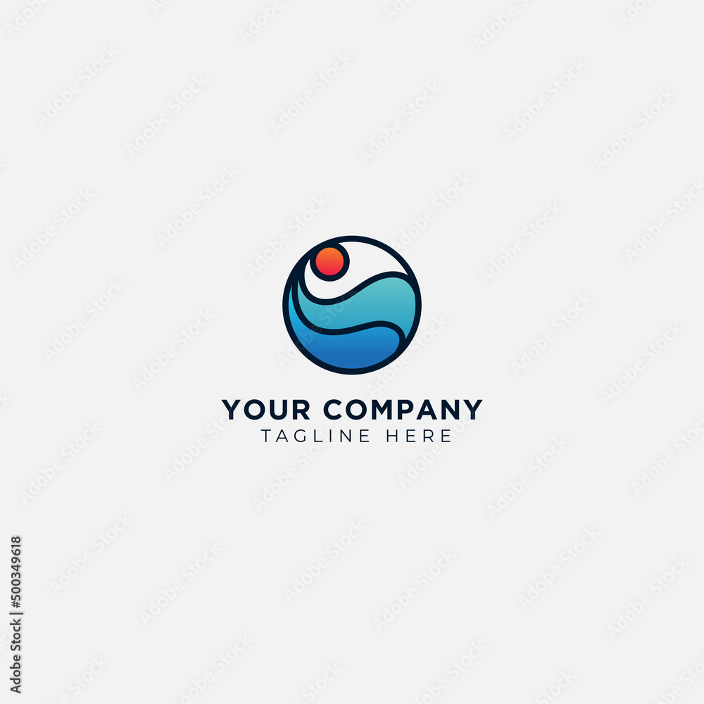 modern wave sea logo and sunrise modern wave sea logo and sunrise