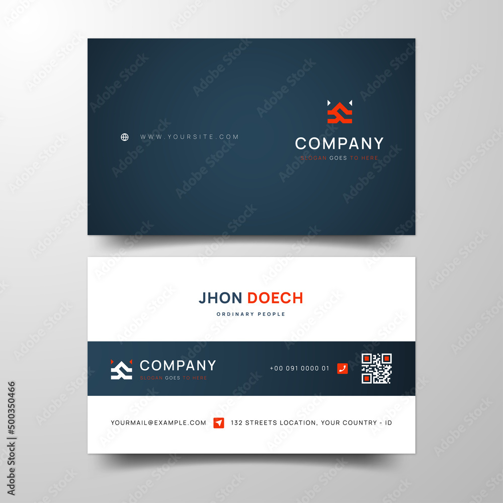 modern business card, dark blue and red