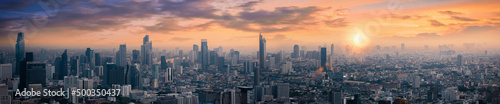 High angle view of tall buildings Condominium in Bangkok city at sunrise. Skyline top view Downtown city of thailand asian. © Panya Studio