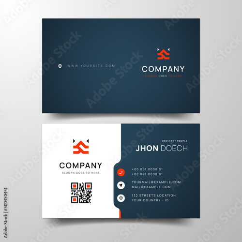red and dark blue modern corporate business card template