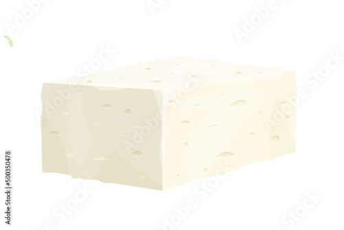 Feta cheese piece in cartoon style detailed ingredient isolated on white background. Greek curd white cheese made from sheeps milk or milk bean. 