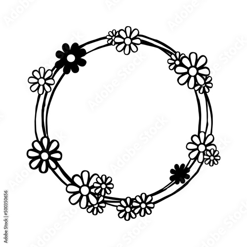 Black simple line Daisy Flowers with three circle. Vector illustration for decorate logo, greeting cards and any design. Basic elements resource about nature.