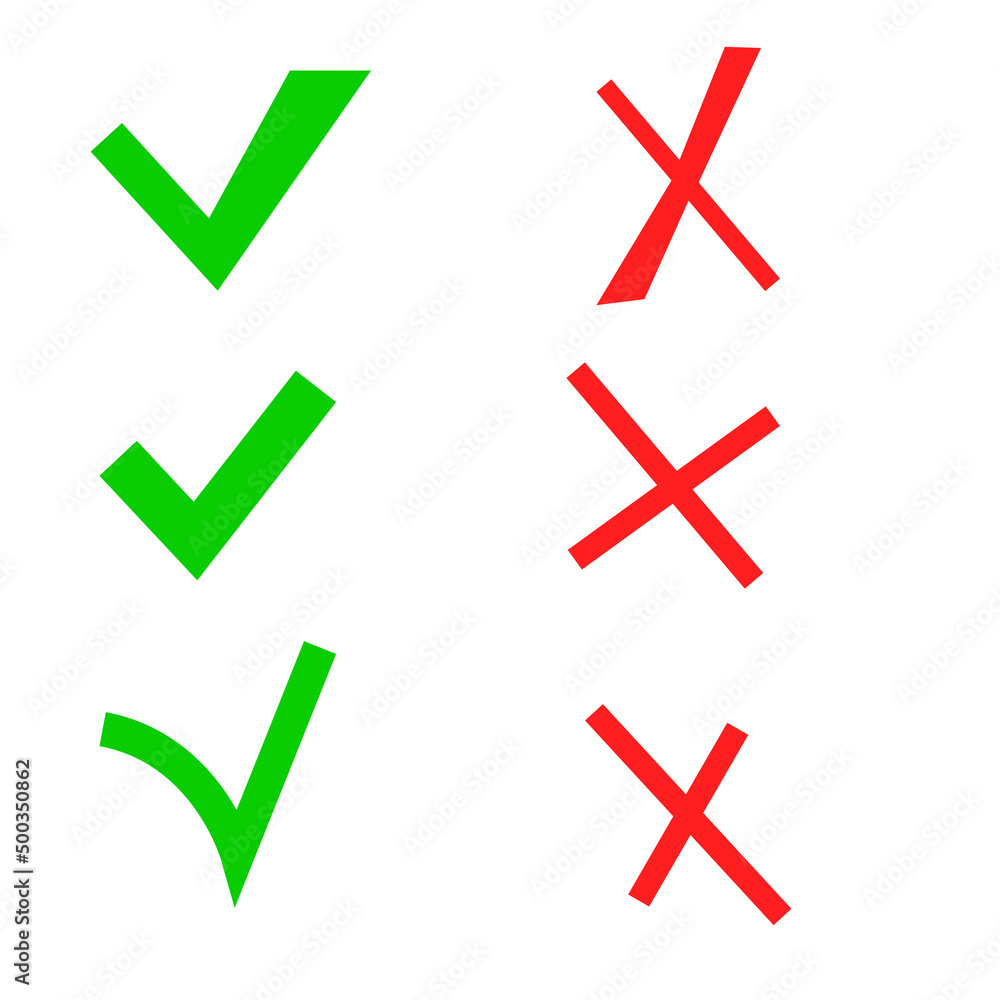 Ticks crosses in doodle style. Checkmark right icon. Cross symbol. Tick icon. Vector illustration. stock image. Ticks crosses in doodle style. Checkmark right icon. Cross symbol. Tick icon. Vector illustration. stock image.