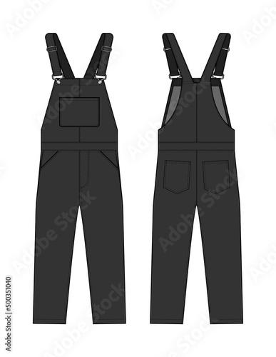 Denim overall jumpsuit vector template illustration