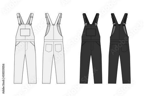 Denim overall jumpsuit vector template illustration set