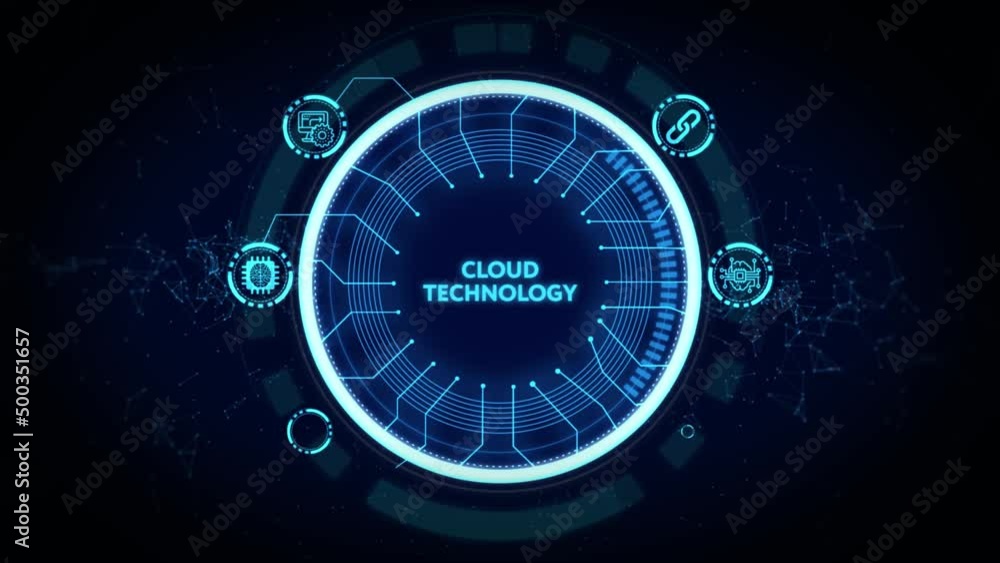 Cloud technology computing concept. Robot pressing button on virtual screen. Cloud technology computing concept. Robot pressing button on virtual screen.