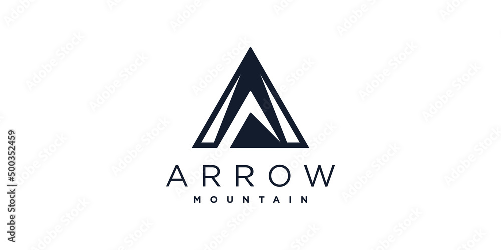 Arrow logo with creative mountain concept Premium Vector