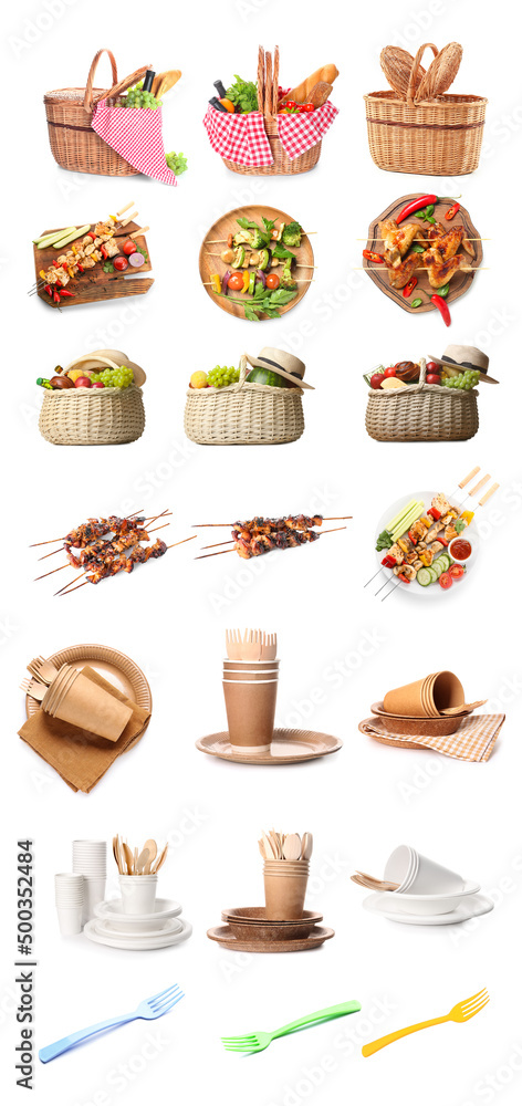 Set of items for picnic on white background Set of items for picnic on white background