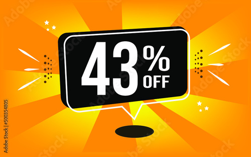 43% off. Orange banner with black balloon and special buy and sell offer