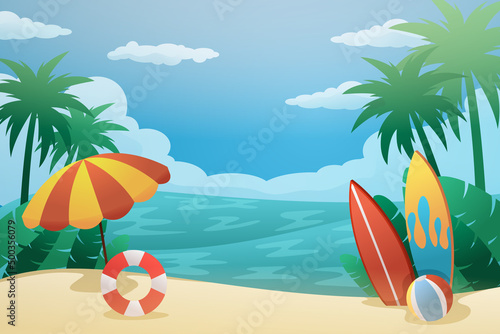 Fototapeta Naklejka Na Ścianę i Meble -  Summer Beach Landscape Background Illustration