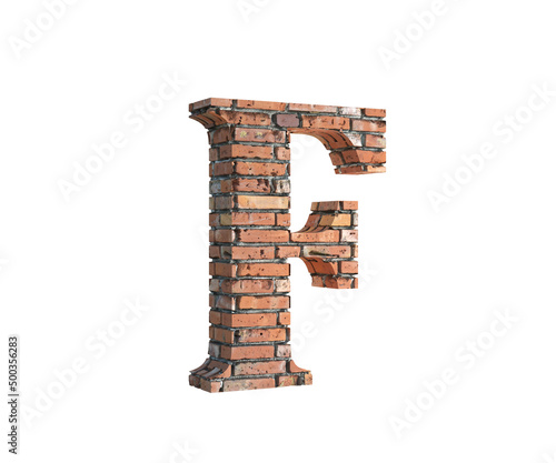 3d render of Alphabet Letter F, the 3d font made of Brick. high resolution image for graphic design purposes 