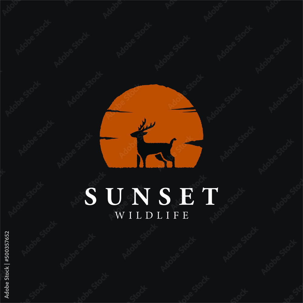 Deer Silhouette Sunset logo template