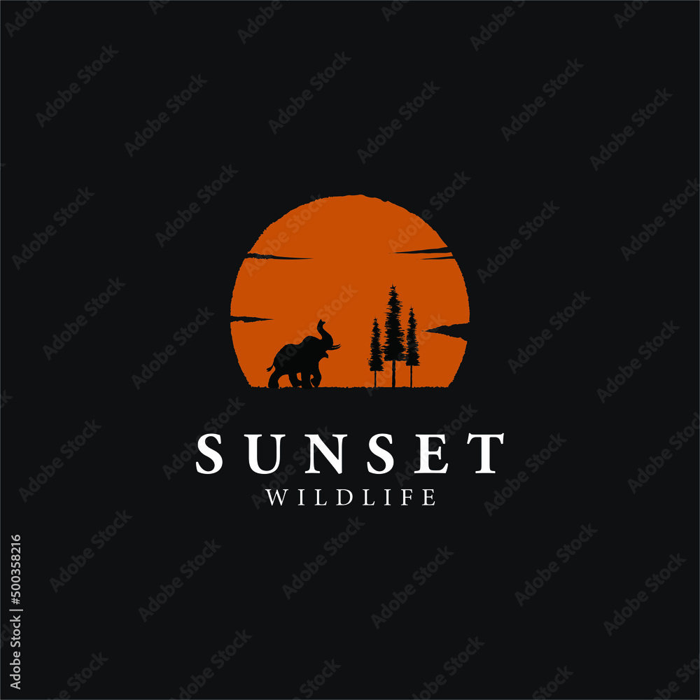 wildlife elephant Silhouette Sunset logo template