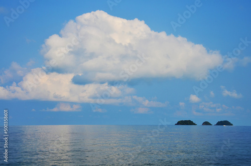 View landscape seascape and sky cloudscape in sea ocean gulf of thailand for thai people and foreign travelers travel visit rest relax at viewpoint of Koh Chang island in Trat province of Thailand