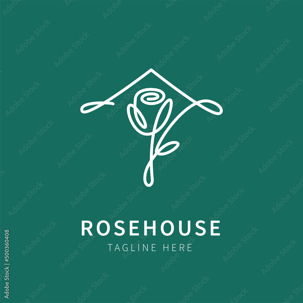 rose house logo house illustration rose flower shape in line art Stock