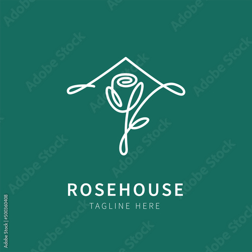 rose house logo house illustration rose flower shape in line art