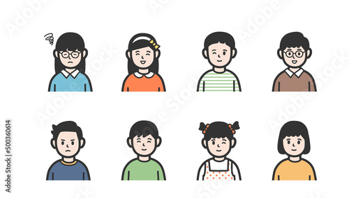 色々な表情の子供の上半身アイコンセット　カラー
