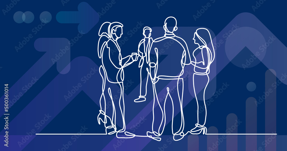 one line drawing of office party with people standing and talking one line drawing of office party with people standing and talking