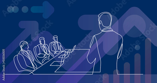 team leader talking before board members - single line drawing